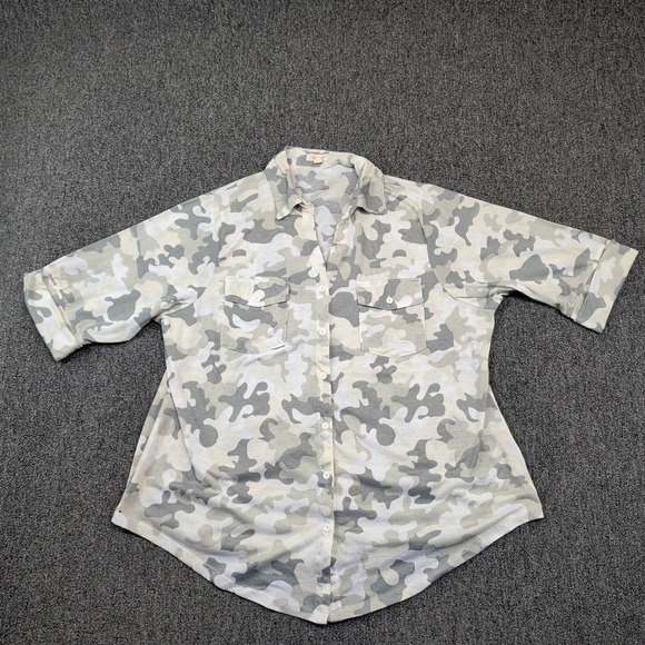 Paper + Tee Gorpcore Camo Button Down Shirt 2X Gray White Utility Cargo Pocket — photo 2